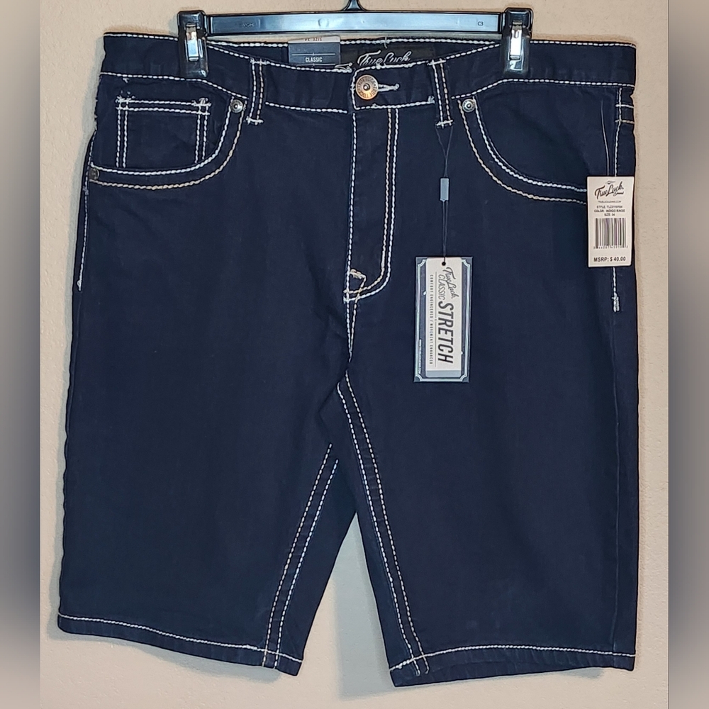 True Luck Jeans Mens Classic Stretch Indigo Rinse Jean Shorts Size 34